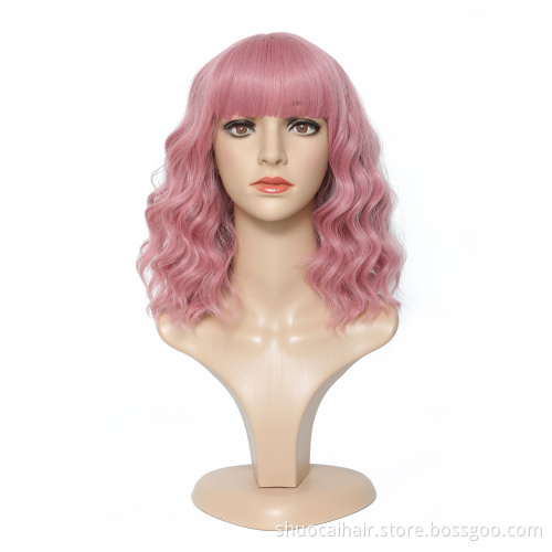 Best Price Synthetic Wig Lolita Medium Ombre Bob Wig With Bangs Cosplay Water Wave Synthetic Hair Wigs For Women American Style